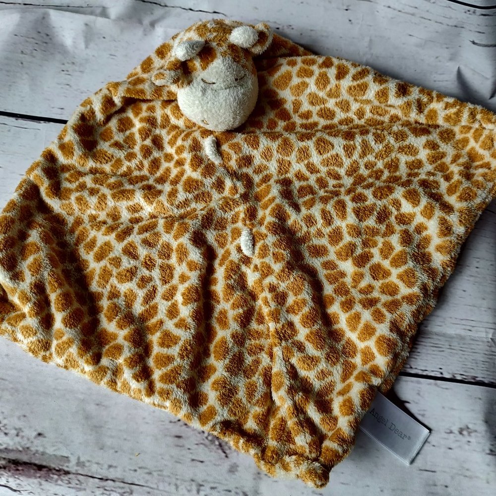 Angel Dear Giraffe Lovey Brown Spotted Baby Security Blanket Knotted Corner Tabs